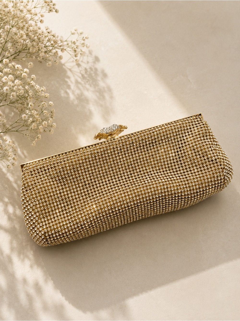 Gold Evening Crystal Mesh Clutch - Unbranded